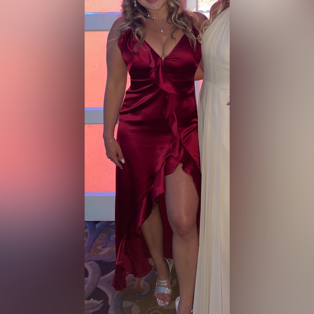 Satin red dress with slit